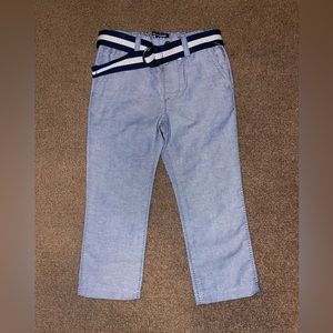 Children’s place toddler boys chino pants, NWOT, blue with belt, size 2T
